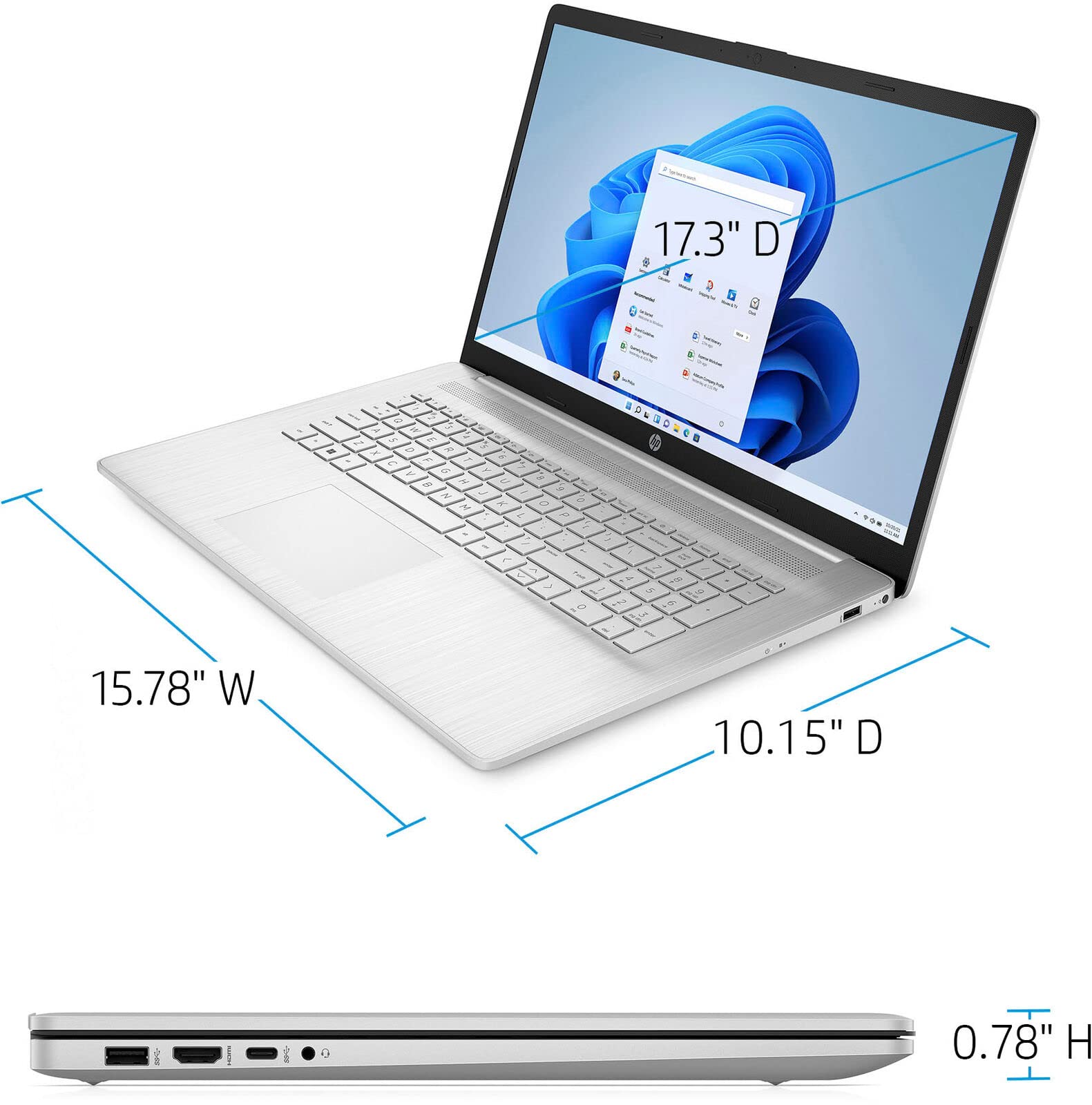 HP 2023 Newest 17 Laptop, 17.3" FHD IPS Display, AMD Ryzen 5 5500U (Beat i7-11370H), 8GB RAM, 512GB SSD, AMD Radeon Graphics, Bluetooth, Webcam, HDMI, Windows 11 Home in S Mode, Natural Silver