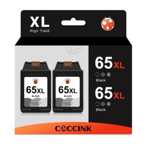 coccink 65xl ink cartridge replacement for hp 65 xl for envy 5020 5030 5055 5052 5058 deskjet 2600 2622 2652 2655 3720 3722 3755 3752 printer high yield combo pack (2 black)