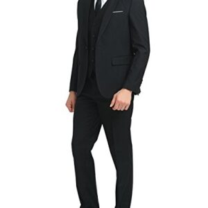 Mens Notch Lapel Modern Fit Suit Blazer Jacket Tux Vest and Trousers Set Three-Piece,Black,Large