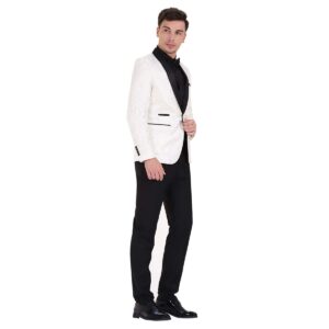 Mens Floral Jacquard Dress Suit Jacket 1 Button Print Tux Blazer Sport Coat (White, Large/40R)