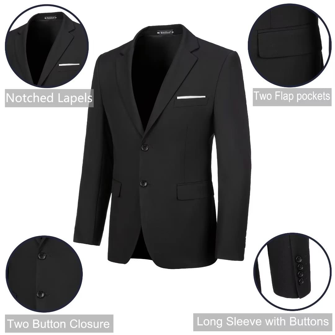 Men's Suits Slim Fit 2 Piece Black Suits Tux Regular Fit for Men Wedding Suit Prom Homecoming Outfits Dress Blazer Pants Set Size M