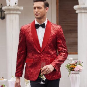 COOFANDY Red Sequin Blazer Men Shiny Christmas Floral Tux Dinner Jackets Stage Blazers Christmas Prom Party Red, S