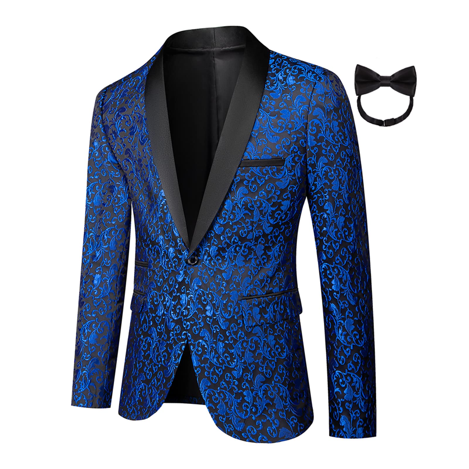 Mgnaie Mens Tux 2 Piece Floral Suit Paisley Shawl Lapel Slim Fit Single Breasted Groomsmen Suits for Wedding Prom Blue