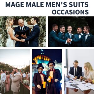 MAGE MALE Men's 2 Piece Suit Peaked Lapel One Button Slim Fit Formal Wedding Prom Suits Blazer Pants with Bow Tie Set