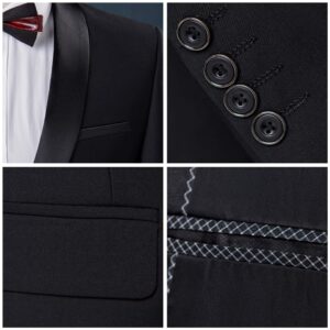 MY'S Mens 3-Piece Suit Shawl Lapel One Button Tuxedo Slim Fit Premium Dinner Jacket Vest Pants & Tie Set Black