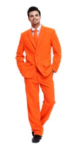 u look ugly today men's party suit solid color prom suit for themed party events clubbing jacket with tie pants fluorescent orange-large