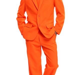 U LOOK UGLY TODAY Men's Party Suit Solid Color Prom Suit for Themed Party Events Clubbing Jacket with Tie Pants Fluorescent Orange-Large