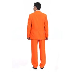 U LOOK UGLY TODAY Men's Party Suit Solid Color Prom Suit for Themed Party Events Clubbing Jacket with Tie Pants Fluorescent Orange-Large