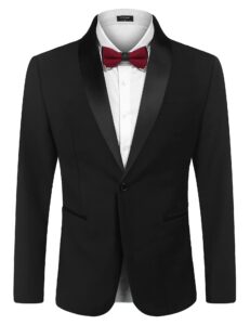 coofandy men's slim fit tuxedo jacket casual wedding suit one button dress blazer for dinner,prom,party black