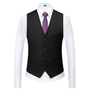 Mens Suits Regular Fit 3 Piece Tuxedo Blazer Jacket Vest Pants Formal Suit Set for Men Wedding Prom Casual Black