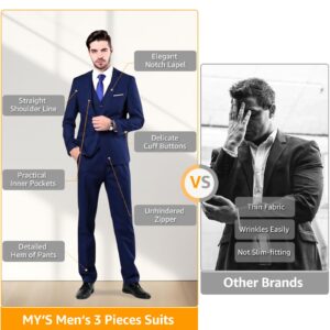 MY'S Men's Blazer Vest Pants Set, Solid Party Wedding Dress, One Button Jacket Waistcoat and Trousers, 3 Piece Slim Fit Suit with Tie Black