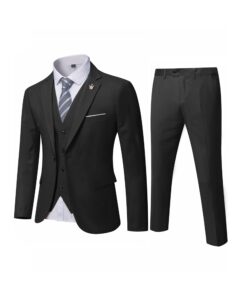 my's men?s 3 piece slim fit suit set, one button blazer jacket vest pants with tie, solid party wedding dress, tux waistcoat and trousers, black, l, 5'9-6'3, 175-190lbs