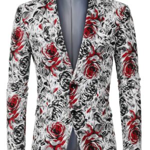 MAGE MALE Men's Floral Blazer Two Button Dress Party Suit Jacket Notched Lapel Slim Fit Stylish Top