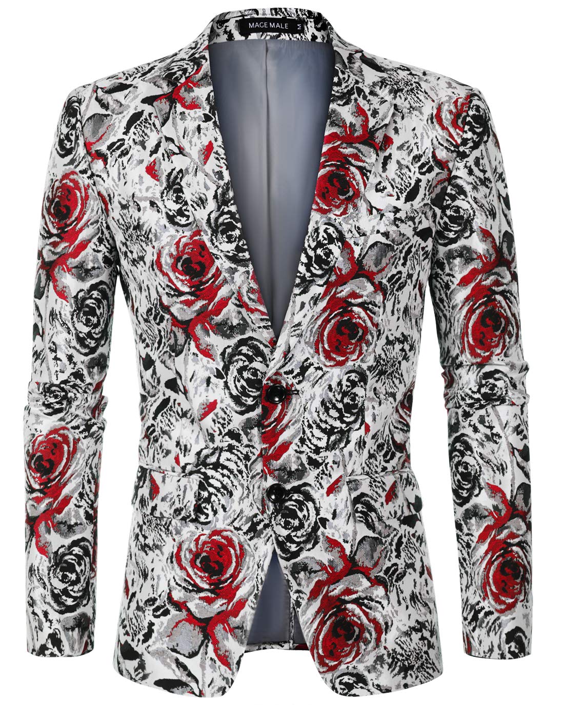 MAGE MALE Men's Floral Blazer Two Button Dress Party Suit Jacket Notched Lapel Slim Fit Stylish Top