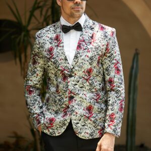 MAGE MALE Men's Floral Blazer Two Button Dress Party Suit Jacket Notched Lapel Slim Fit Stylish Top