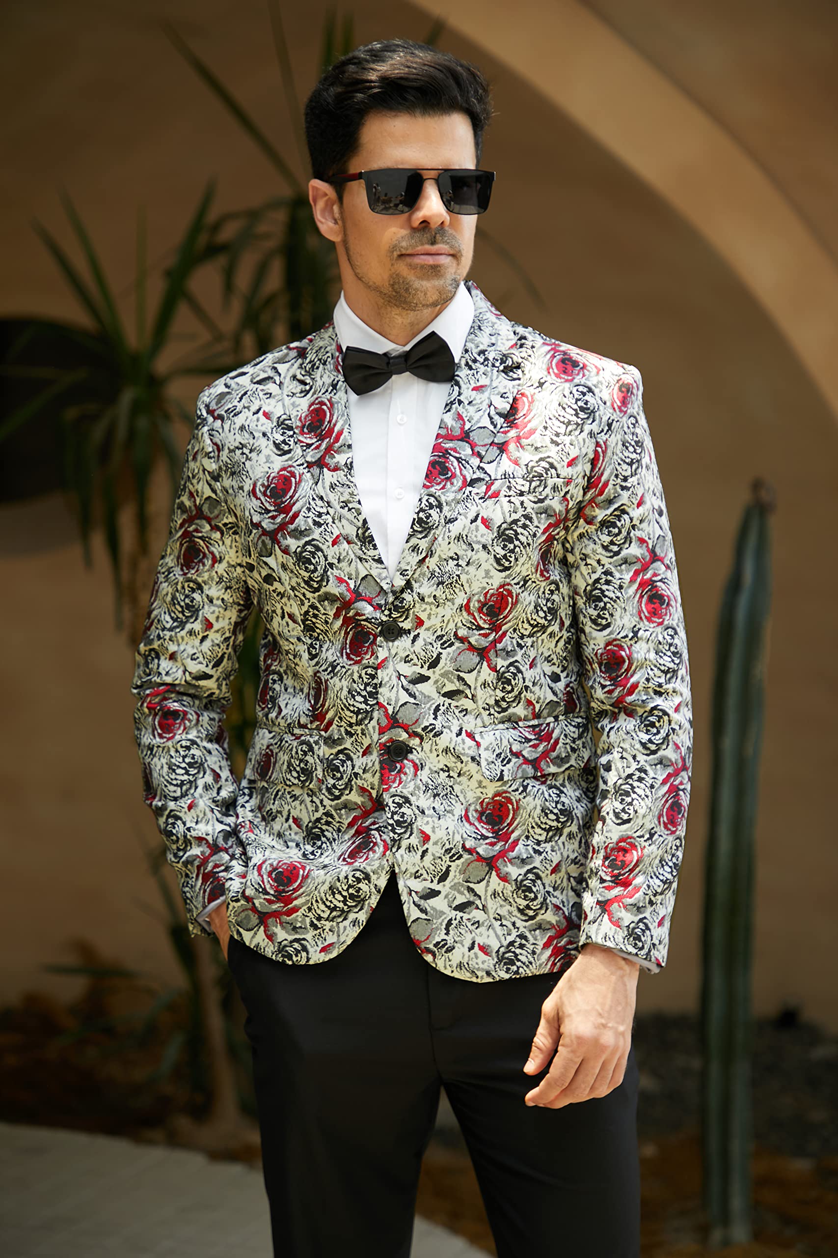 MAGE MALE Men's Floral Blazer Two Button Dress Party Suit Jacket Notched Lapel Slim Fit Stylish Top