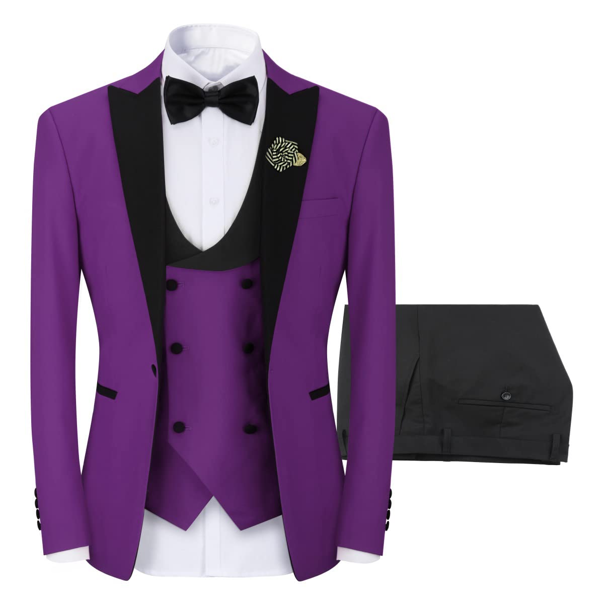 YFFUSHI Men's 3 Piece Suit Slim Fit One Button Prom Suits Set Blazer Vest Trousers Purple