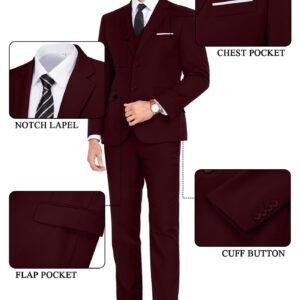 Mrkotyin Men Suits 3 Piece Suit Set Slim Fit, Dress Suits Set with 2 Button Tux Blazer Jacket Vest Pants for Party Wedding Business Burgundy-XXL