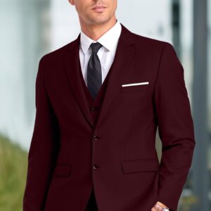 Mrkotyin Men Suits 3 Piece Suit Set Slim Fit, Dress Suits Set with 2 Button Tux Blazer Jacket Vest Pants for Party Wedding Business Burgundy-XXL