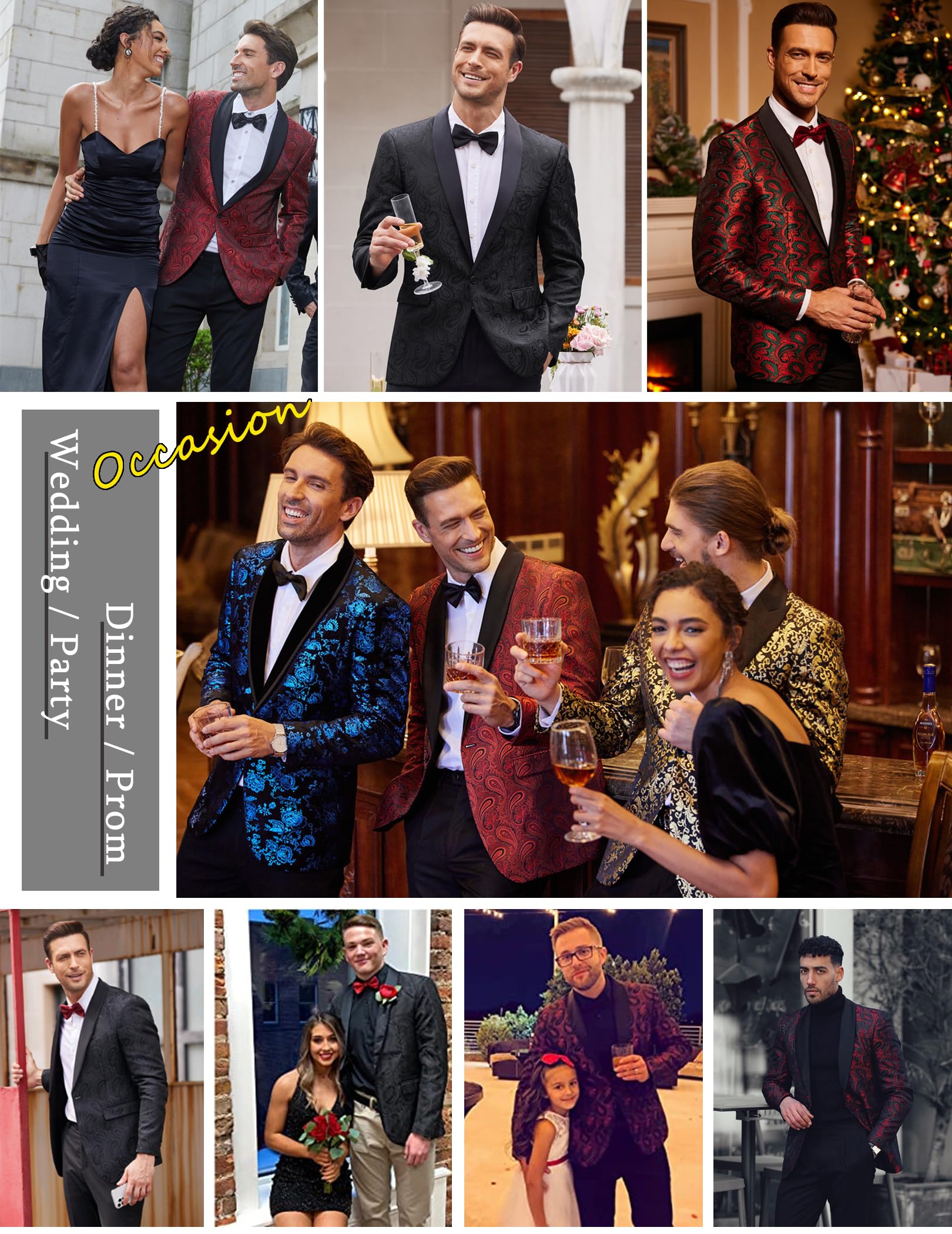 COOFANDY Mens Floral Tuxedo Jacket Paisley Shawl Lapel Suit Blazer Jacket for Dinner,Prom,Wedding Wine Red