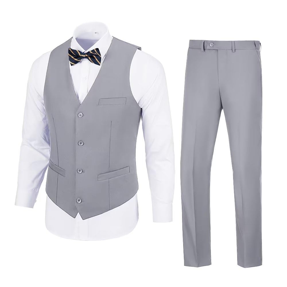 JOYLYJOME Grey Vest and Pants for Men Slim Fit Wedding Prom Suit 2 Pieces Suit Dress Tux Suit Casual Waistcoat Pants Set XL