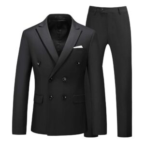 uninukoo mens suits 2 piece double breasted tuxedo suit slim fit wedding party dress formal suits for men us size 36 black