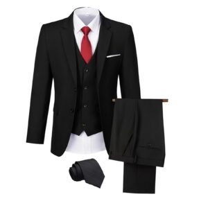 mens suit slim fit 3 piece suits for men formal bussiness prom tuxedos suit wedding party suit blazer vest pants & tie black xs