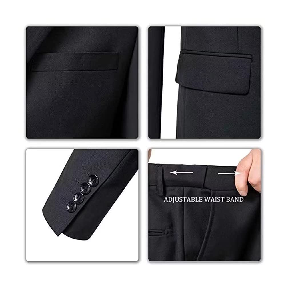 Mens Suit Slim Fit 3 Piece Suits for Men Formal Bussiness Prom Tuxedos Suit Wedding Party Suit Blazer Vest Pants & Tie Black XS