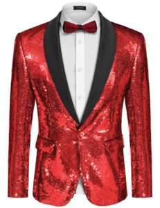 coofandy shiny sequins suit jacket blazer one button tuxedo christmas nightclub red