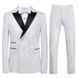 mens suit 3 piece floral tux double breasted blazer vest pants set us size 32 white