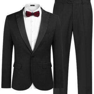 COOFANDY Men's Wedding Suits 2 Piece Tuxedo Suit Set Classic Fit Prom Suit Jacket Blazer Dress Pants Black