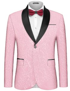 mage male mens floral tuxedo jacket paisley shawl lapel one button blazer jacket slim fit dinner party prom tuxedo pale pink