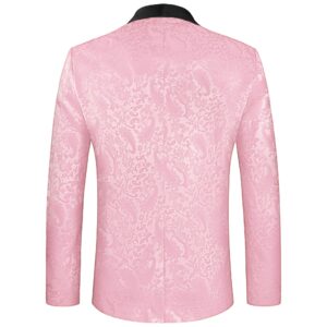 MAGE MALE Mens Floral Tuxedo Jacket Paisley Shawl Lapel One Button Blazer Jacket Slim Fit Dinner Party Prom Tuxedo Pale Pink