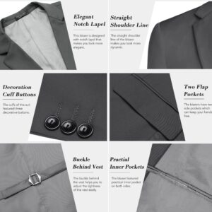 COOFANDY Mens Slim Fit Dress Suit Formal Business Blazer Wedding Prom Blazer Jacket Vest Pants (Dark Grey XS)