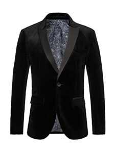 thwei mens velvet blazer slim fit suit jacket one button tuxedo blazer wedding prom dinner black m