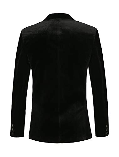 THWEI Mens Velvet Blazer Slim Fit Suit Jacket One Button Tuxedo Blazer Wedding Prom Dinner Black M