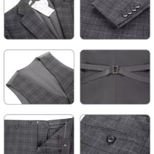 Mens Checked Suit Slim Fit Wedding Suit Casual Plaid Prom Homecoming Suit Dress Tux Suit Grey Blazer Jacket Vest Pants XS