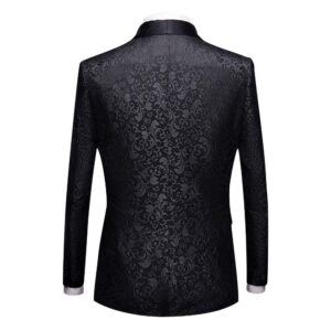 Mens 2 Piece Floral Jacquard Dress Suit Set 1 Button Print Dinner Jacket Pants Black