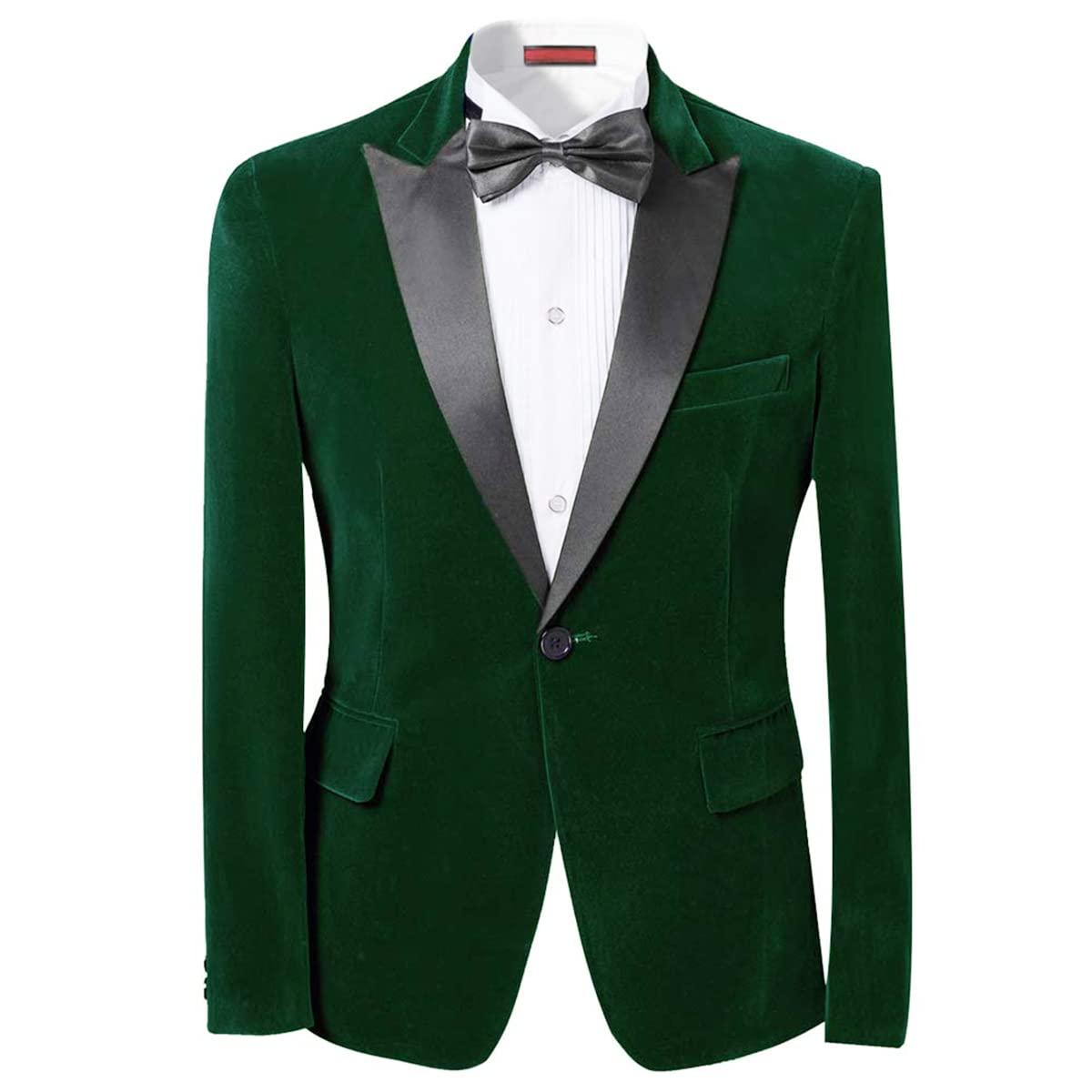 Cloudstyle Mens 2-Piece Suit Peaked Lapel 1 Button Tuxedo Slim Fit Dinner Jacket Pants,Dark Green,Large