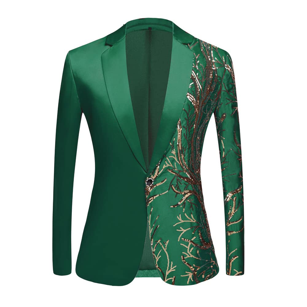 Men's Luxury Embroidered Tuxedo Jackets Sequins Slim Fit Tux Dress Blazers Fashion Stage Show Suit Jackets Green