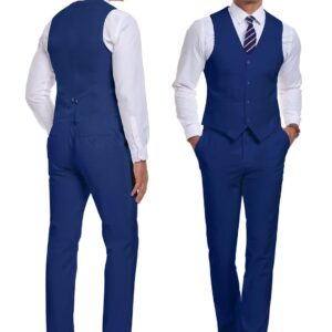 Wehilion Men's Suits 2 Pieces, Navy Blue Vest Pants Set for Men V-Neck Slim Fit Casual Waistcoat Suit nv-xs