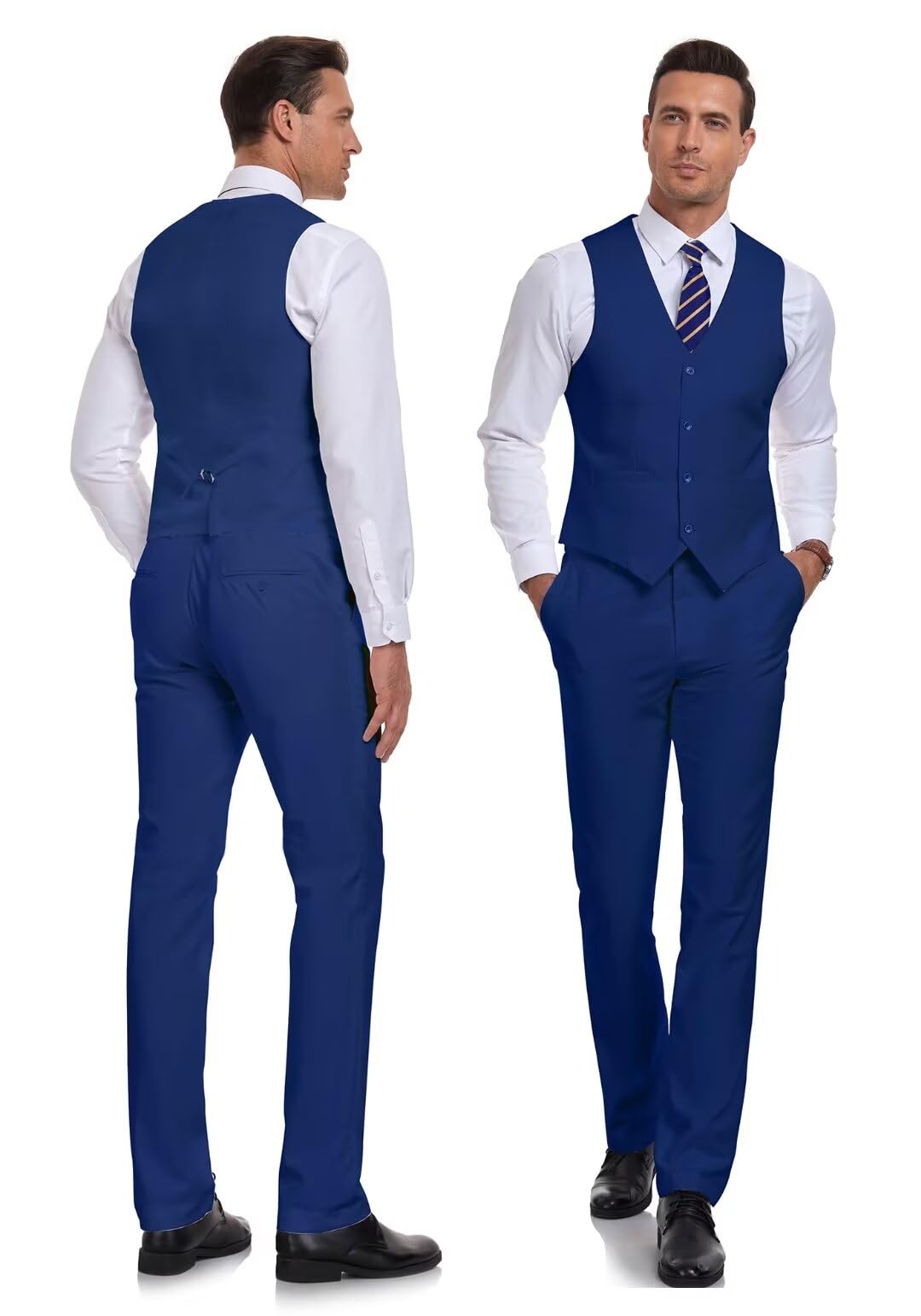 Wehilion Men's Suits 2 Pieces, Navy Blue Vest Pants Set for Men V-Neck Slim Fit Casual Waistcoat Suit nv-xs