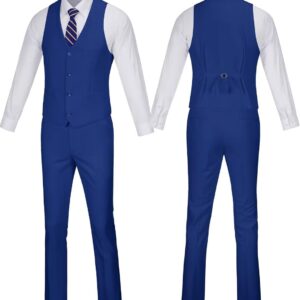 Wehilion Men's Suits 2 Pieces, Navy Blue Vest Pants Set for Men V-Neck Slim Fit Casual Waistcoat Suit nv-xs