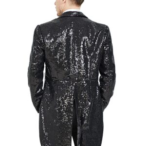 MAGE MALE Mens Sequin Tuxedo Jacket Tails Slim Fit Tailcoat Dress Coat Swallowtail Dinner Party Wedding Blazer Suit Jacket Black