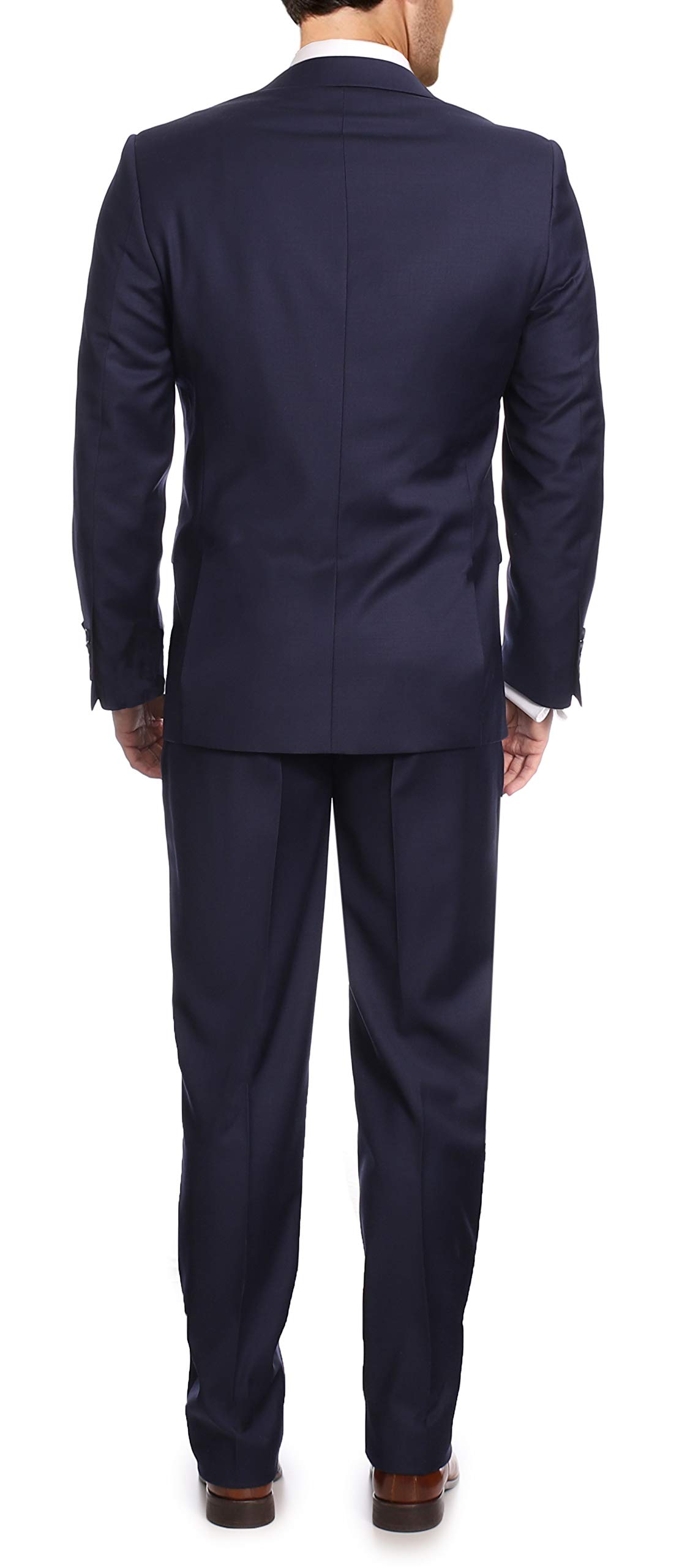 Mens Classic Fit Solid Navy Blue Two Button Wool Suit Size: 48L