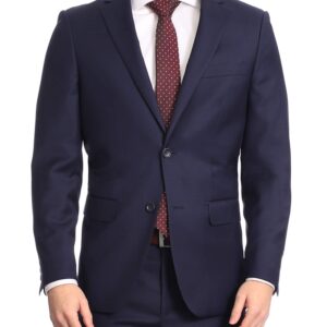 Mens Classic Fit Solid Navy Blue Two Button Wool Suit Size: 48L