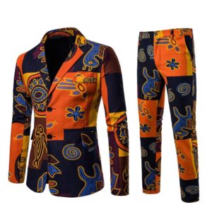 mens 2 piece print dress suit casual floral party tux jacket slim fit outfit