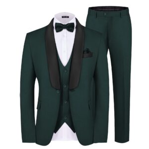 MAGE MALE Men's 3 Piece Suit Slim Fit Solid Shawl Lapel One Button Party Wedding Tuxedo Suits Blazer Jacket Vest Pants Set Dark Green