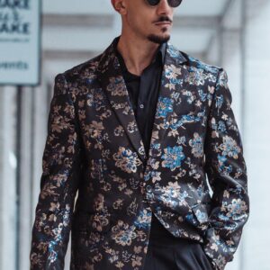 COOFANDY Mens Floral Tuxedo Jackets One Button Stylish Dinner Wedding Party Dress Suit Blazers Jacket Blue