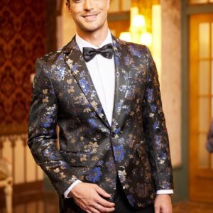 COOFANDY Mens Floral Tuxedo Jackets One Button Stylish Dinner Wedding Party Dress Suit Blazers Jacket Blue